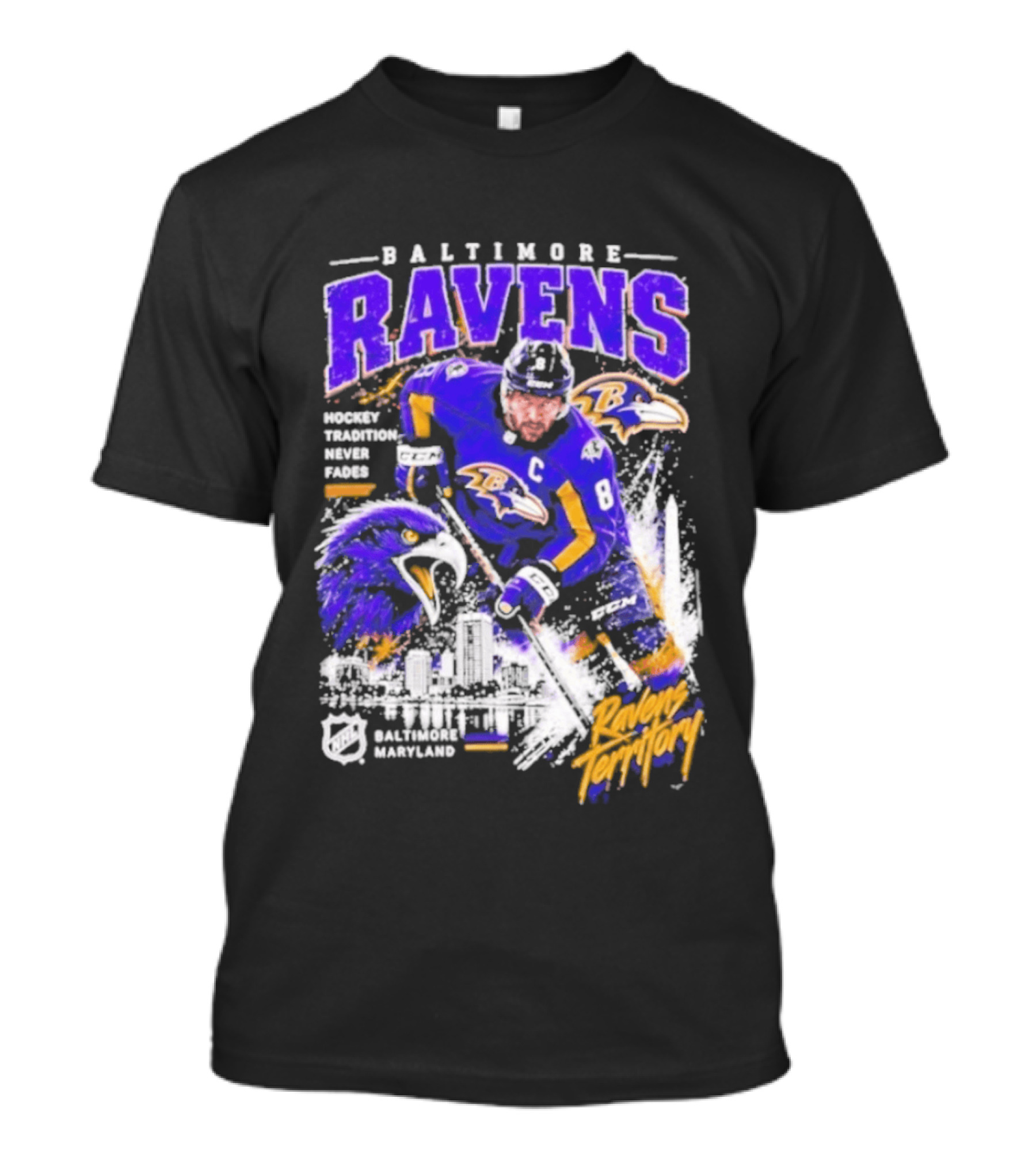Baltimore Ravens Territory Tradition Never Fades Skyline Maryland Hockey T-Shirt