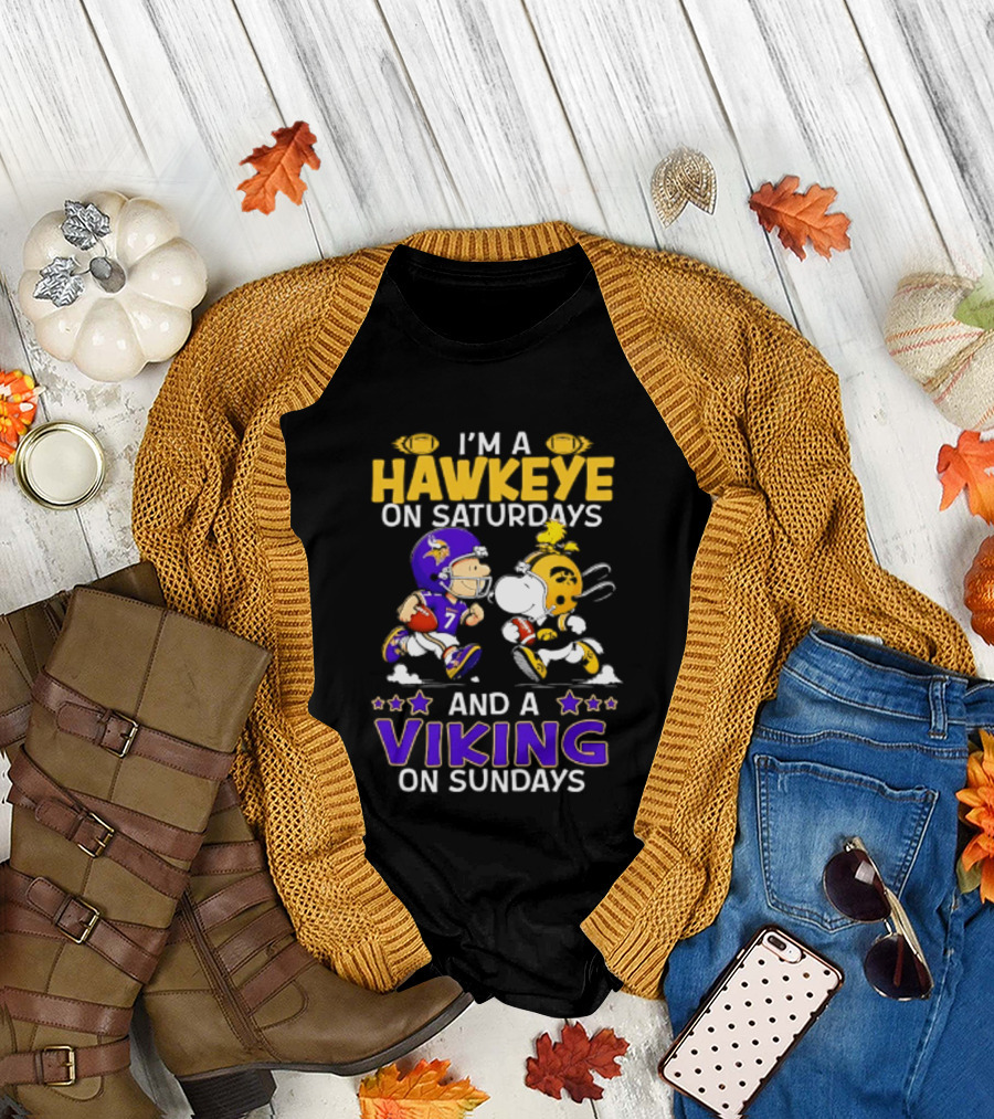 I'm A Hawkeye On Saturdays And A Viking On Sundays Peanuts Mashup T-Shirt