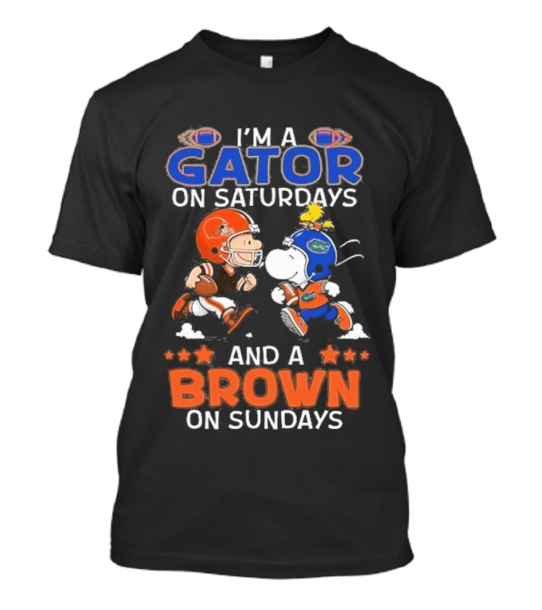Charlie Brown Snoopy I'm A Gator On Saturdays And A Brown On Sundays Football Helmets T-Shirt