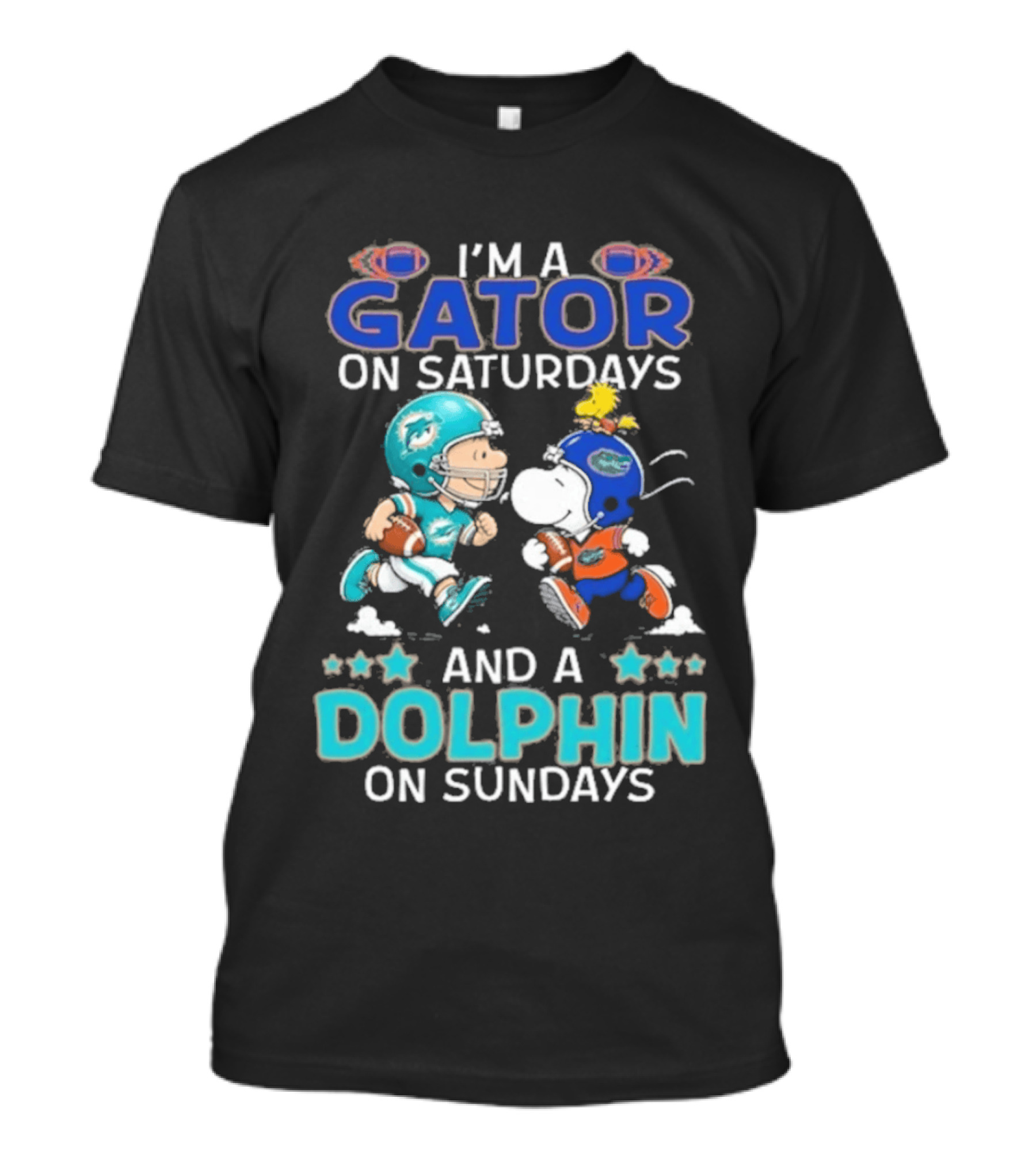 Charlie Brown Snoopy Gator Saturdays Dolphin Sundays Football T-Shirt