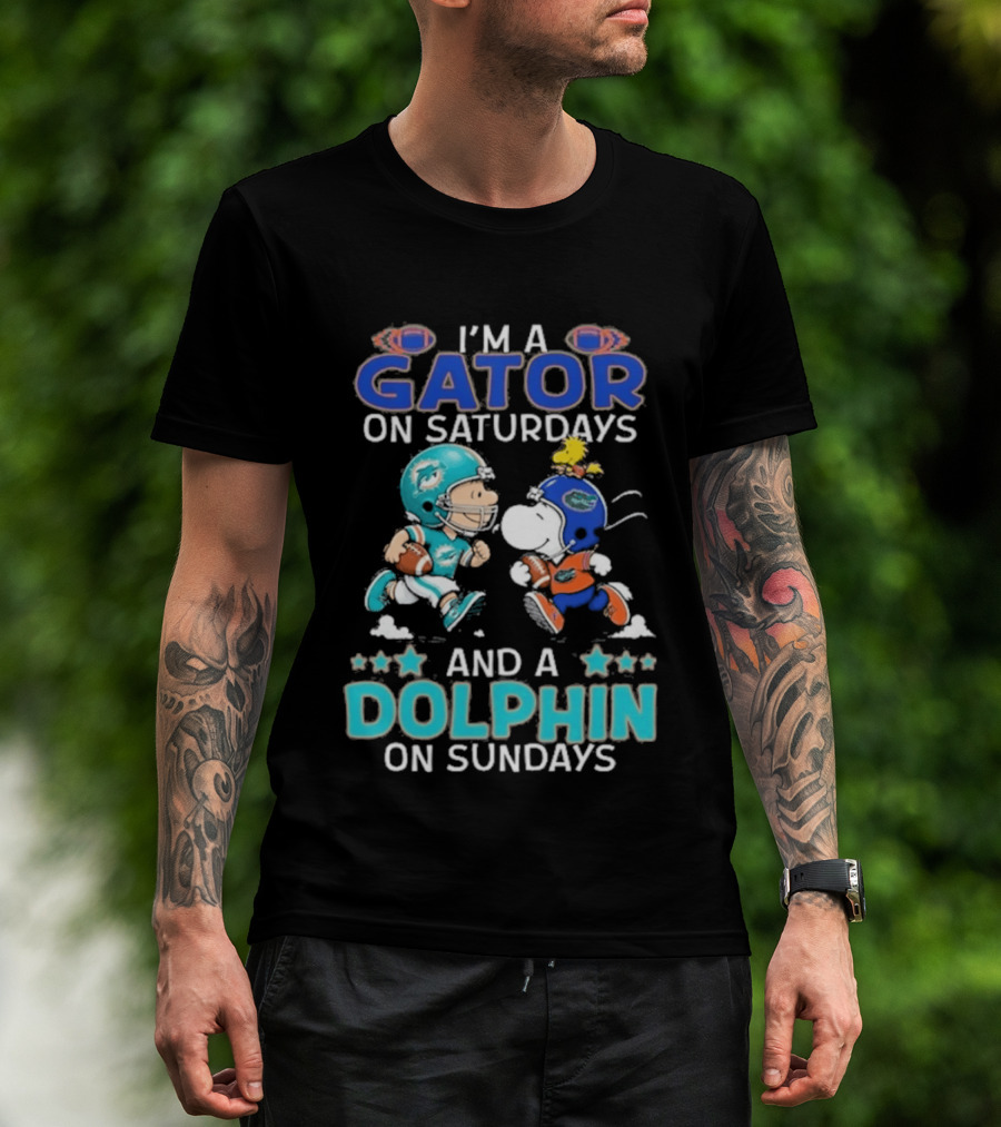 Charlie Brown Snoopy Gator Saturdays Dolphin Sundays Football T-Shirt