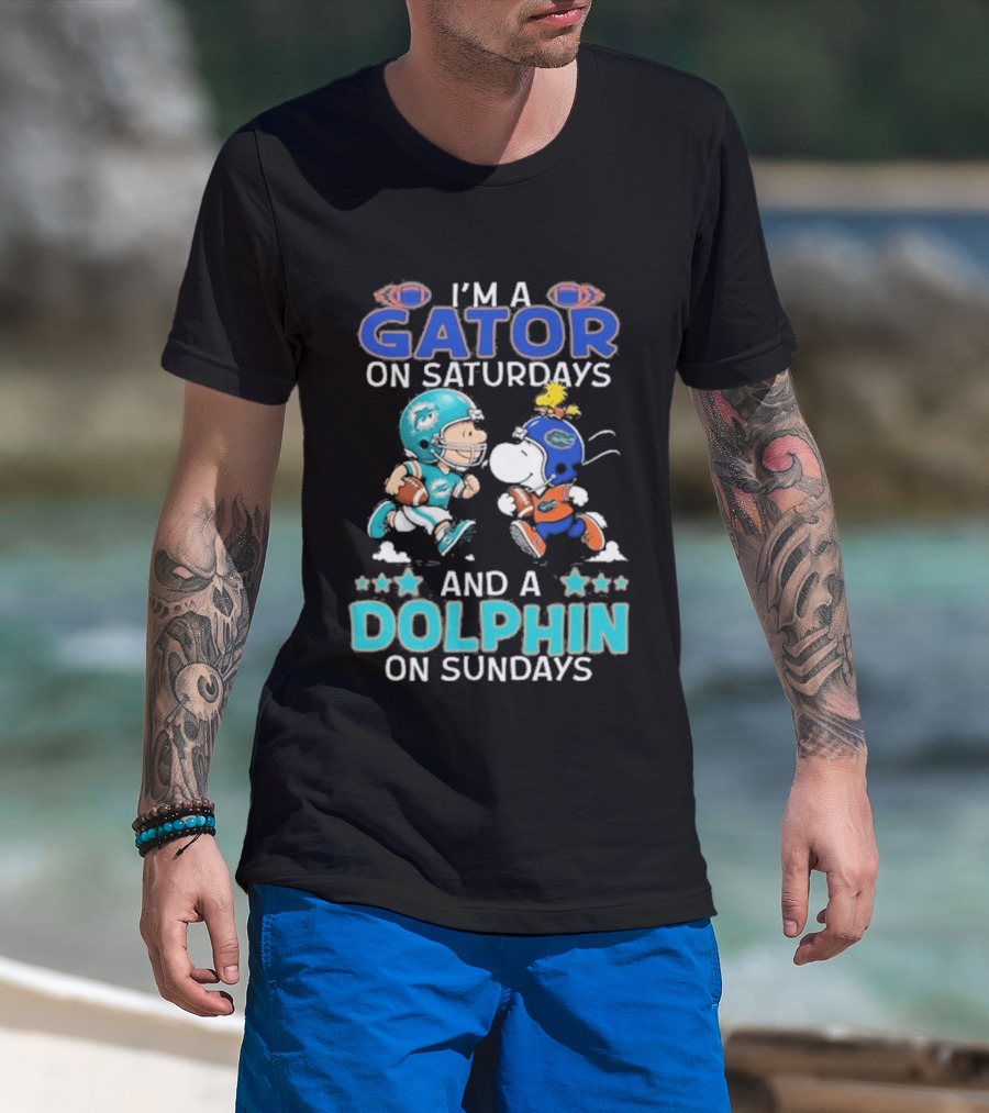 Charlie Brown Snoopy Gator Saturdays Dolphin Sundays Football T-Shirt