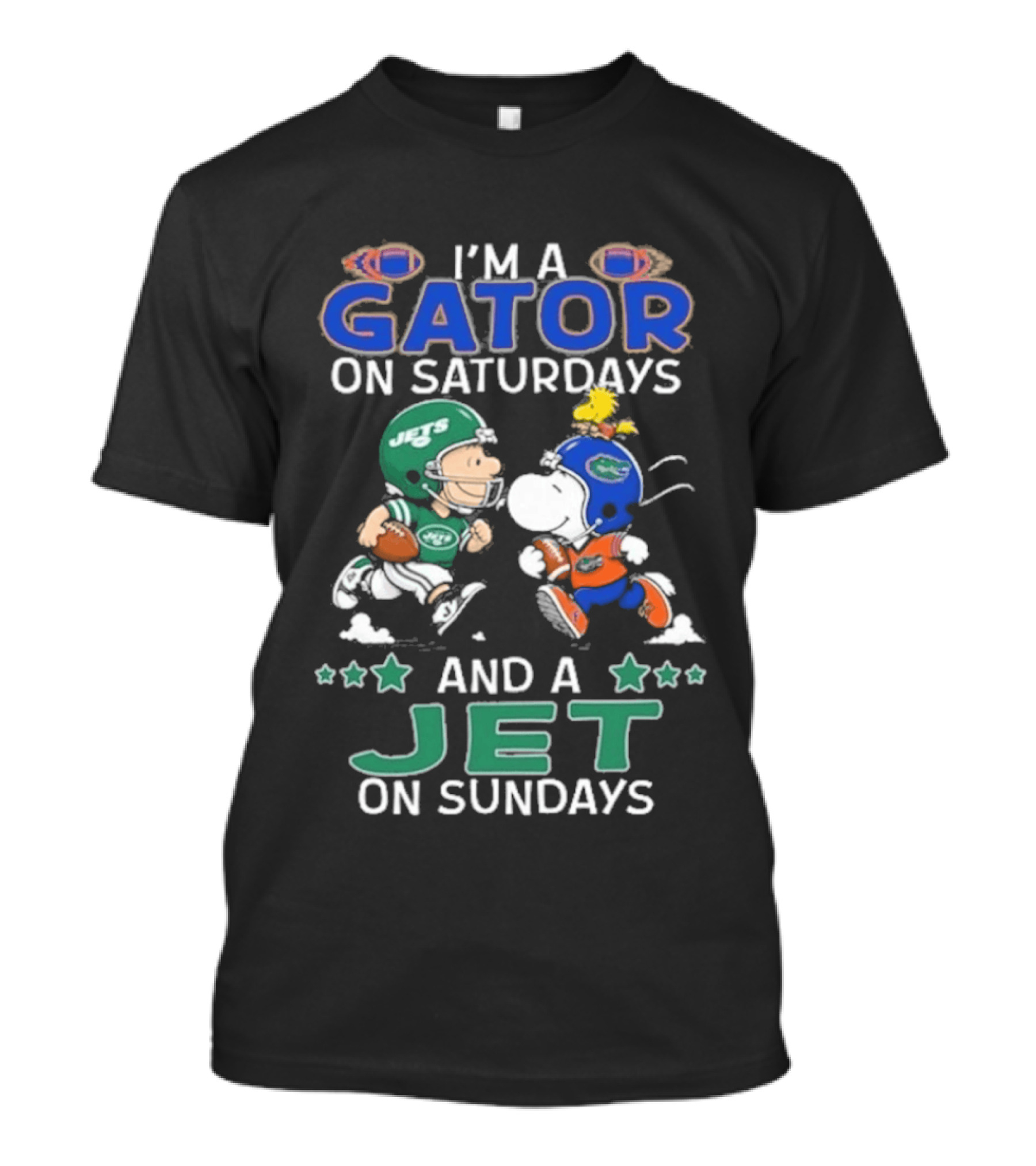 I'm A Gator On Saturdays And A Jet On Sundays Charlie Brown Snoopy Football Peanuts T-Shirt