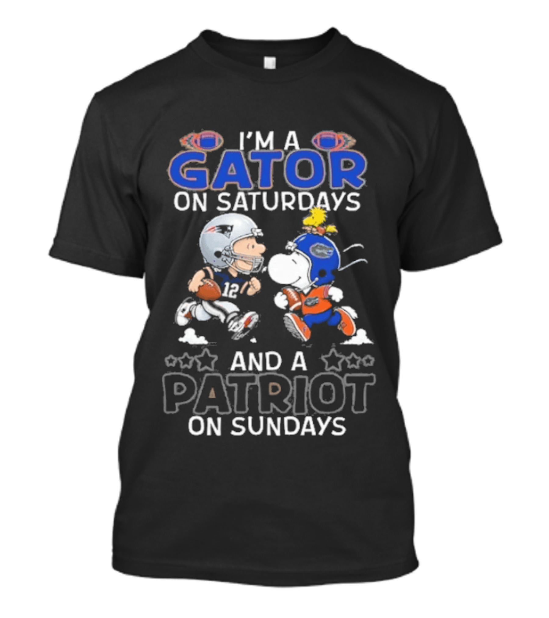 Charlie Brown Snoopy I'm A Gator On Saturdays And A Patriot On Sundays Football Fun T-Shirt