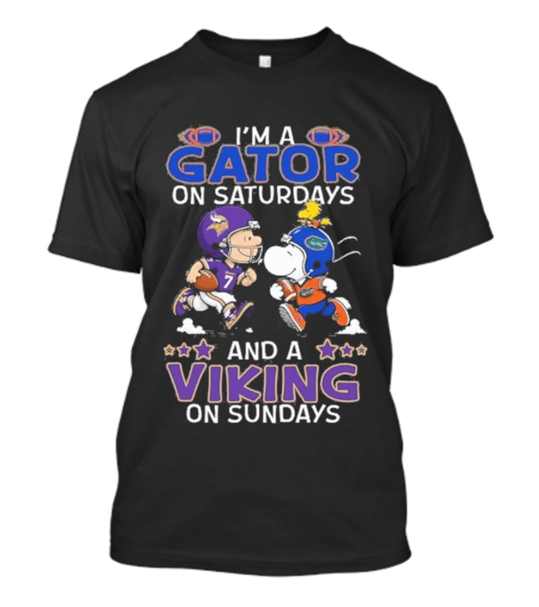 Charlie Brown Snoopy I'm A Gator On Saturdays Viking On Sundays Football Fun T-Shirt