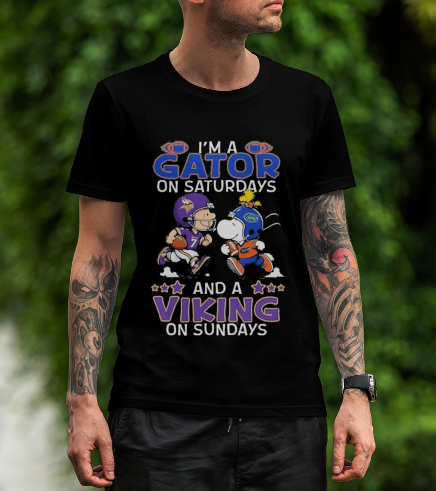 Charlie Brown Snoopy I'm A Gator On Saturdays Viking On Sundays Football Fun T-Shirt
