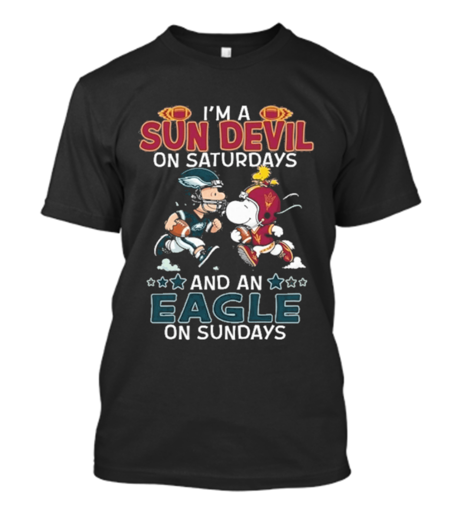 I'm A Sun Devil On Saturdays And An Eagle On Sundays Charlie Brown Snoopy T-Shirt