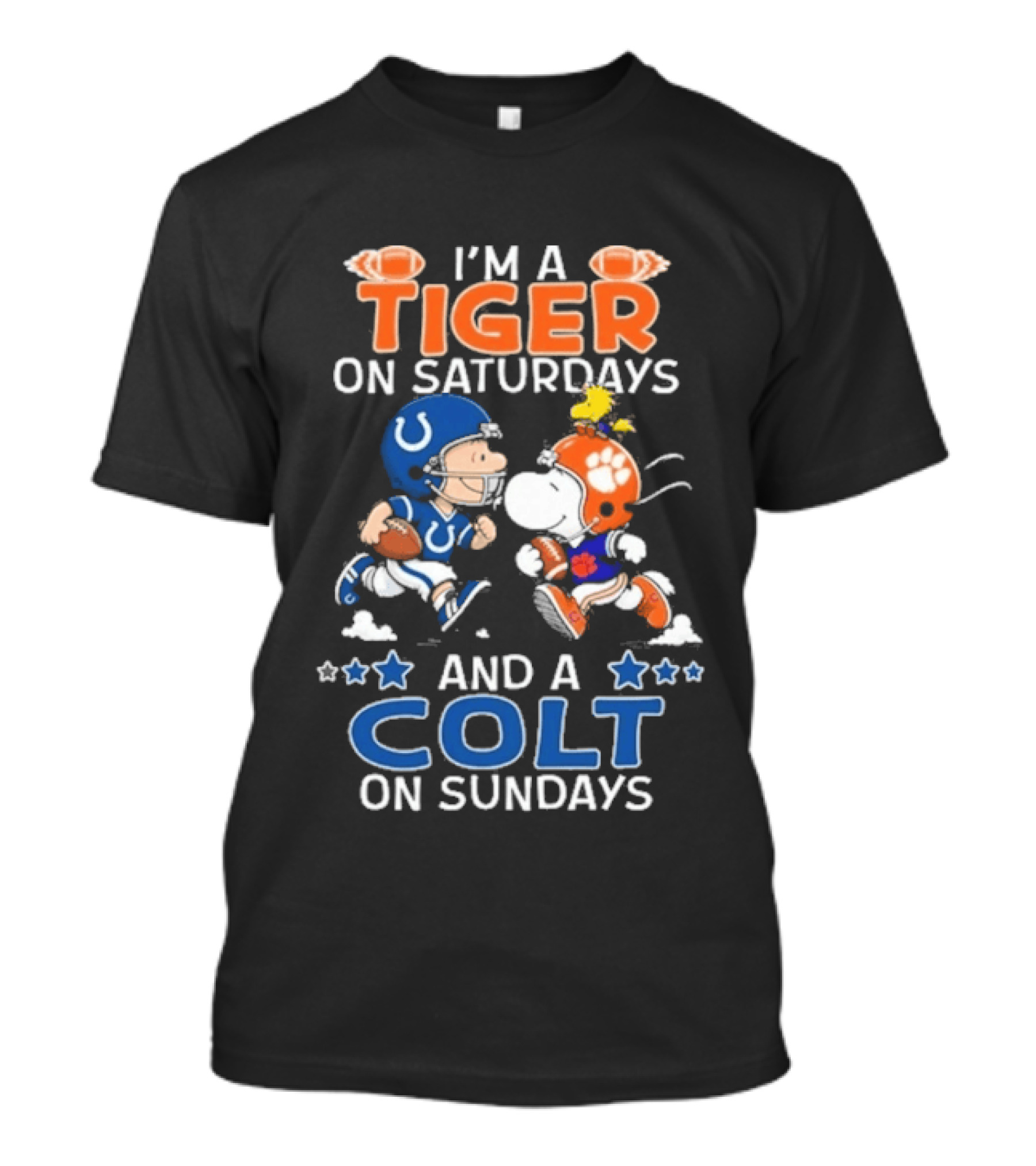 I'm A Tiger On Saturdays And A Colt On Sundays Charlie Brown Snoopy Football Teams T-Shirt