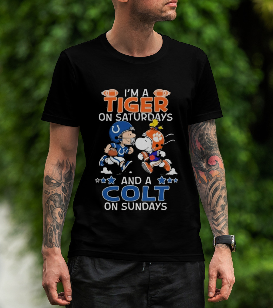 I'm A Tiger On Saturdays And A Colt On Sundays Charlie Brown Snoopy Football Teams T-Shirt