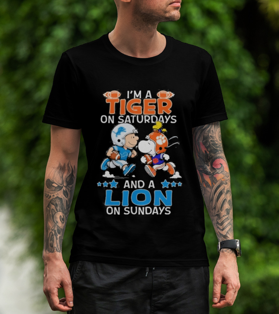 I'm A Tiger On Saturdays And A Lion On Sundays Featuring Snoopy And Charlie Brown Football T-Shirt