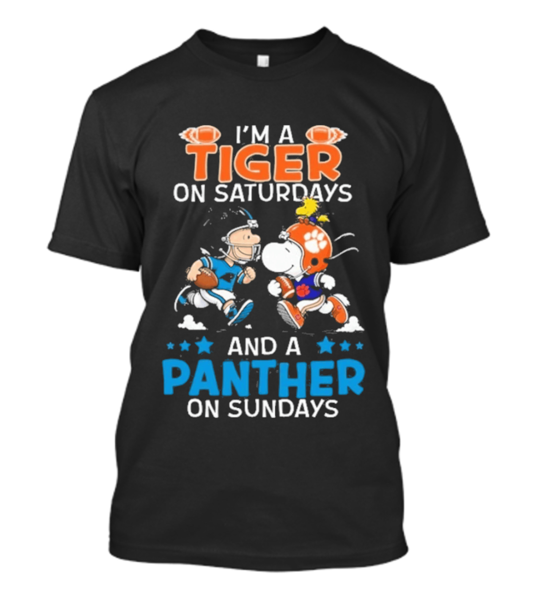 Charlie Brown Snoopy Tiger Saturdays Panther Sundays Football T-Shirt