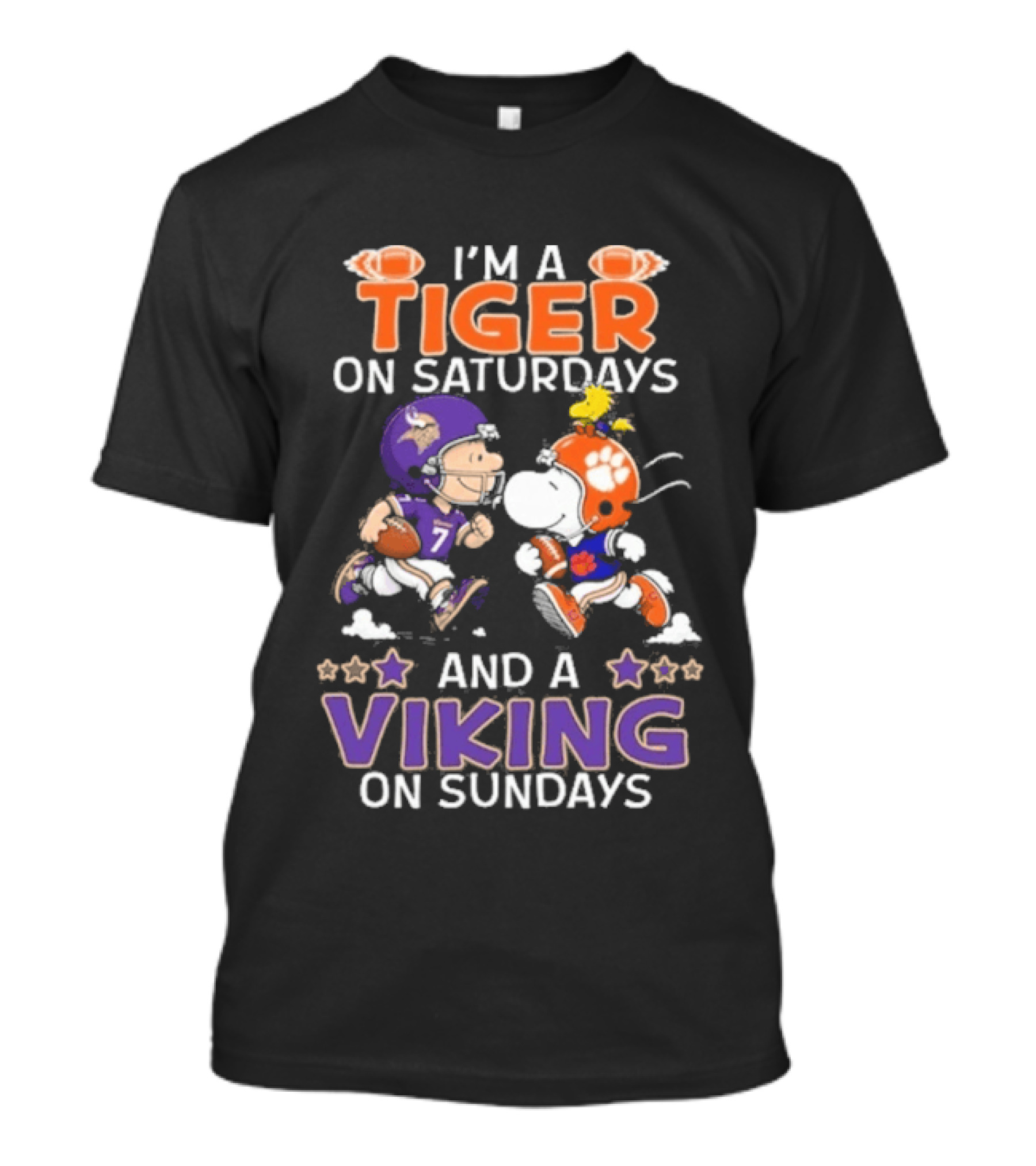 I'm A Tiger On Saturdays And A Viking On Sundays Charlie Brown And Snoopy Football Fan Days T-Shirt