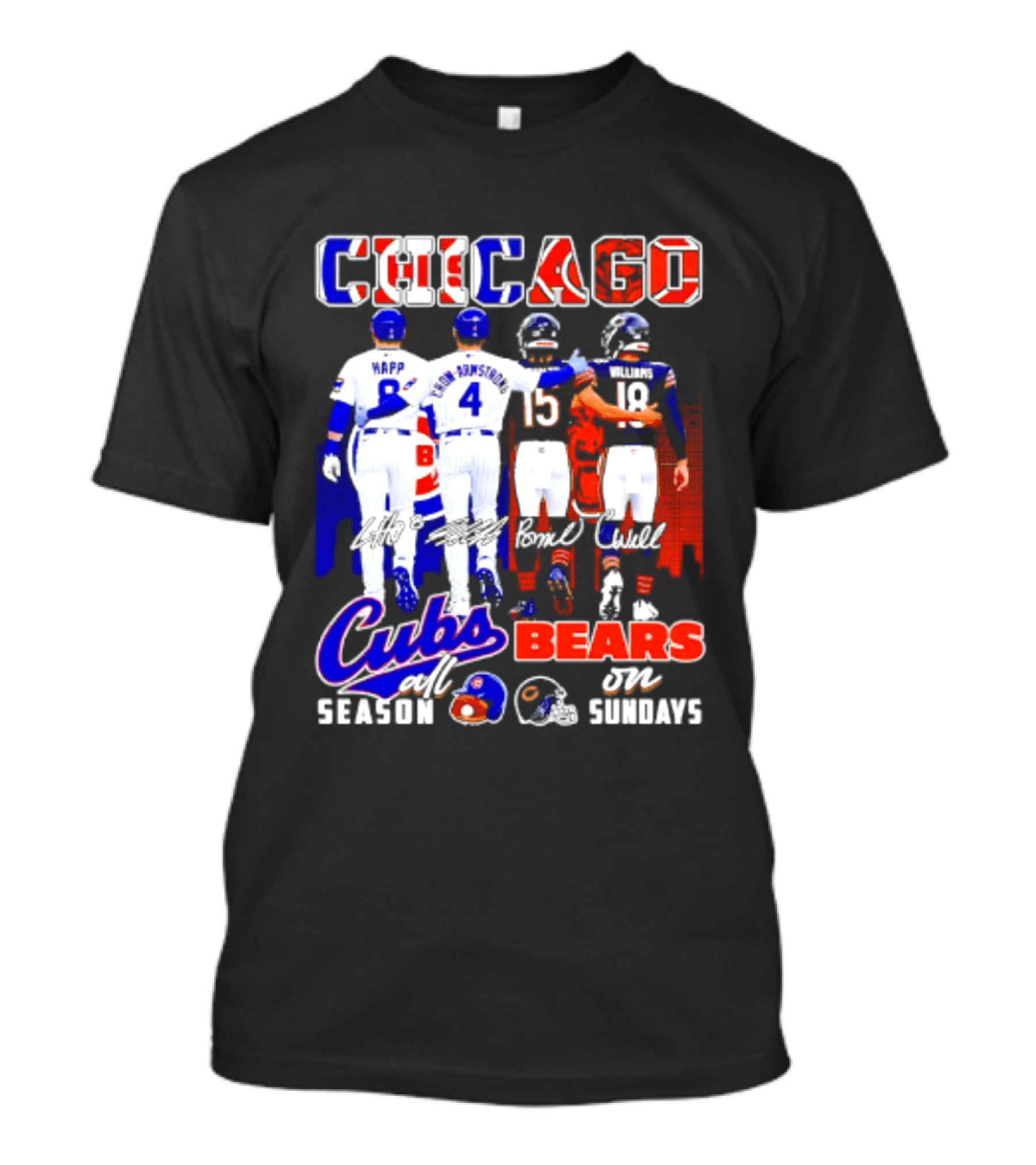 Chicago Cubs Happ And Bote Bears Fields And Moore Signature Skyline Sundays All Season T-Shirt