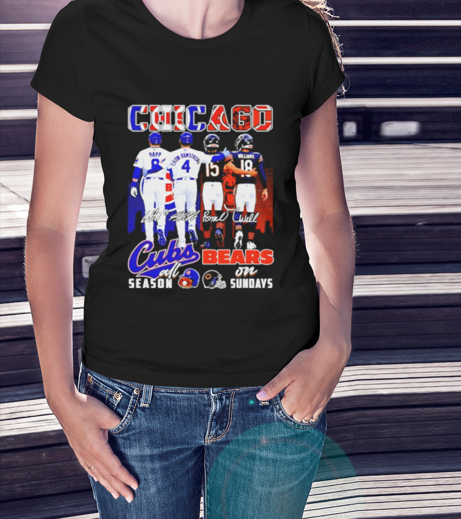 Chicago Cubs Happ And Bote Bears Fields And Moore Signature Skyline Sundays All Season T-Shirt