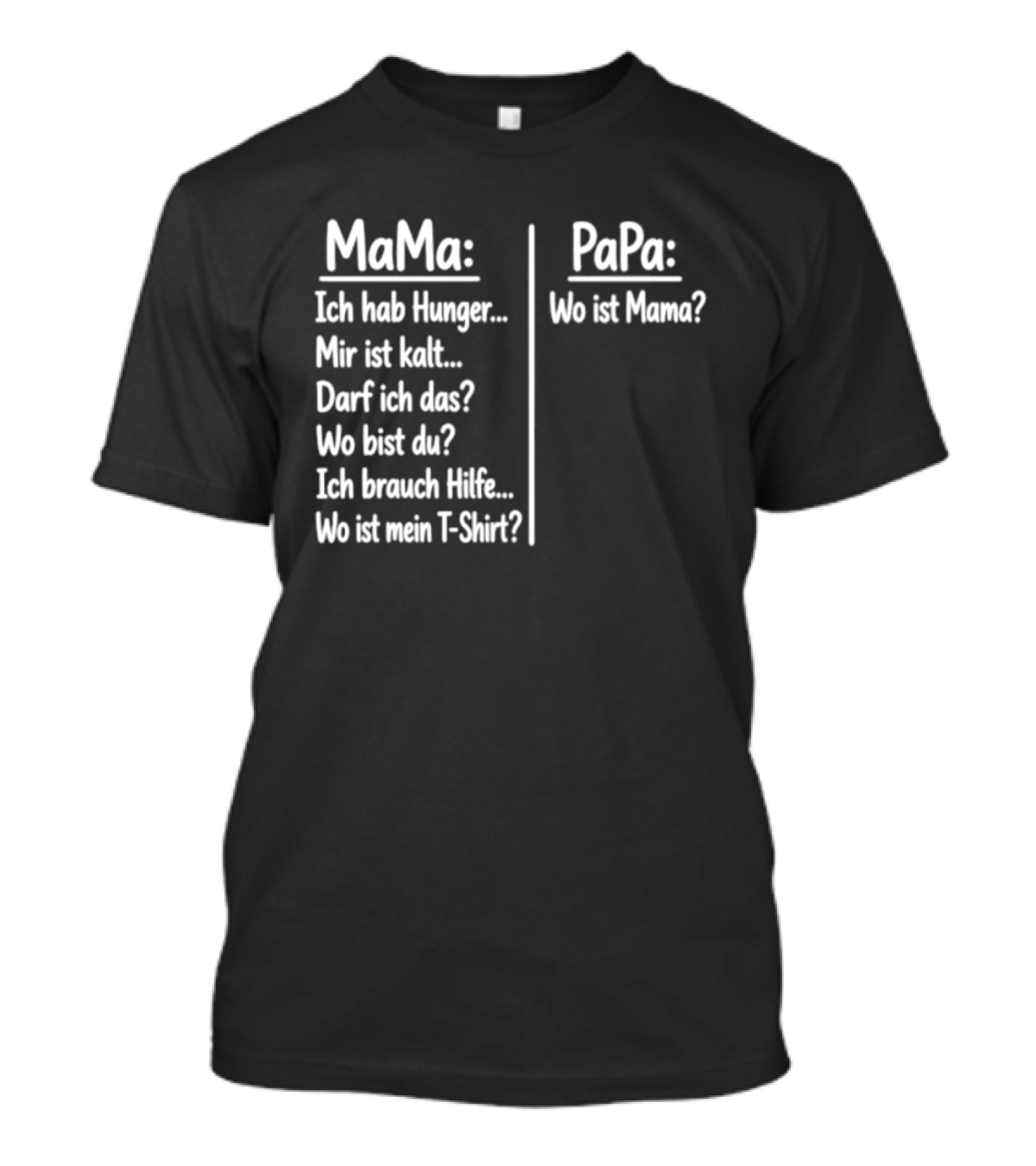 Mama Ich Hab Hunger Mir Ist Kalt Papa Wo Ist Mama Parenting Humor T-Shirt