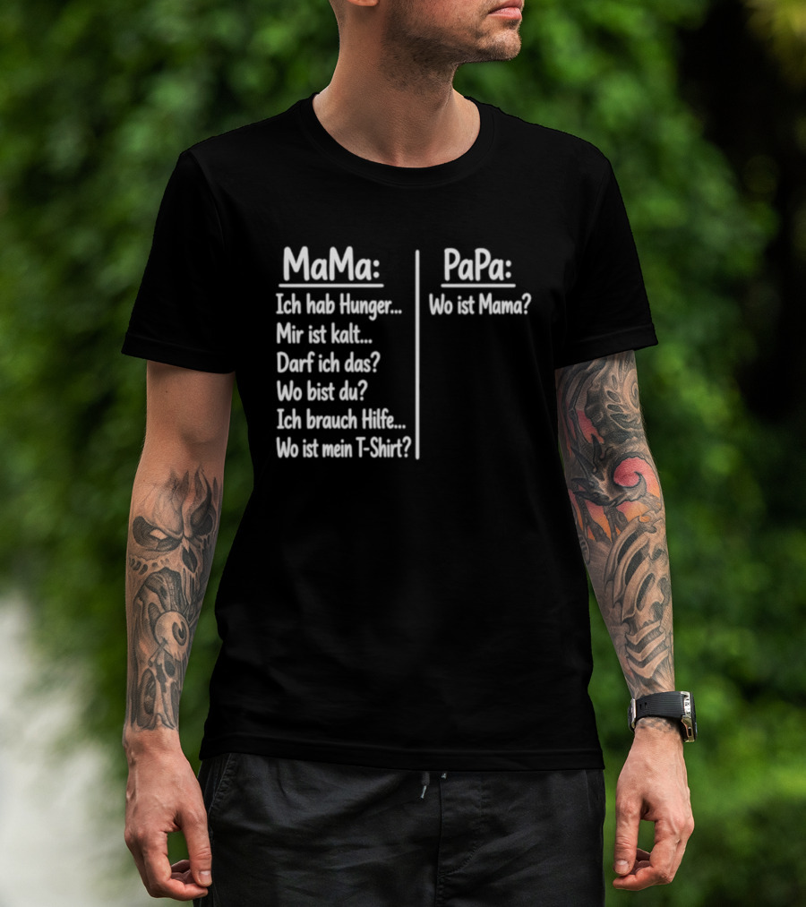 Mama Ich Hab Hunger Mir Ist Kalt Papa Wo Ist Mama Parenting Humor T-Shirt