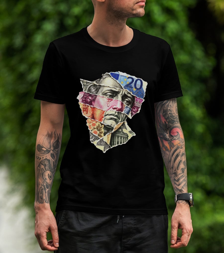 Benjamin Franklin Quote Sad Dollar Currency Collage Art Euro Note T-Shirt