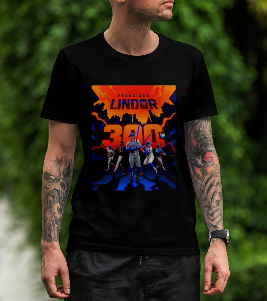 Francisco Lindor 300 HR Achievement Mets Skyline Celebration T-Shirt