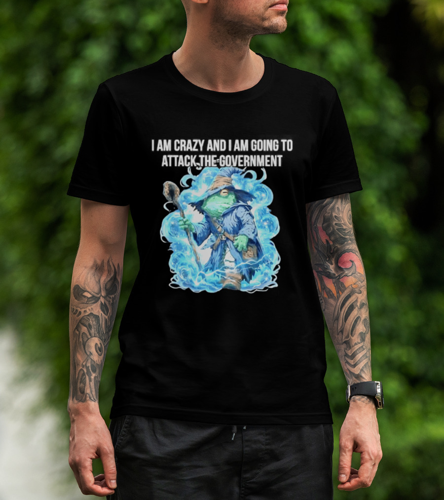 Frog Wizard I Am Crazy And I Am Going To Attack The Government Blue Aura T-Shirt