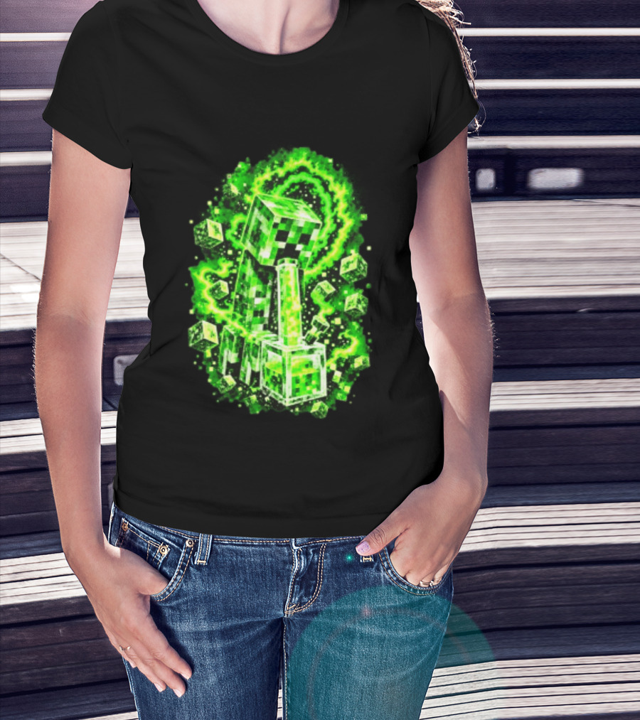 Minecraft Creeper Green Bong Pixel Explosion T-Shirt