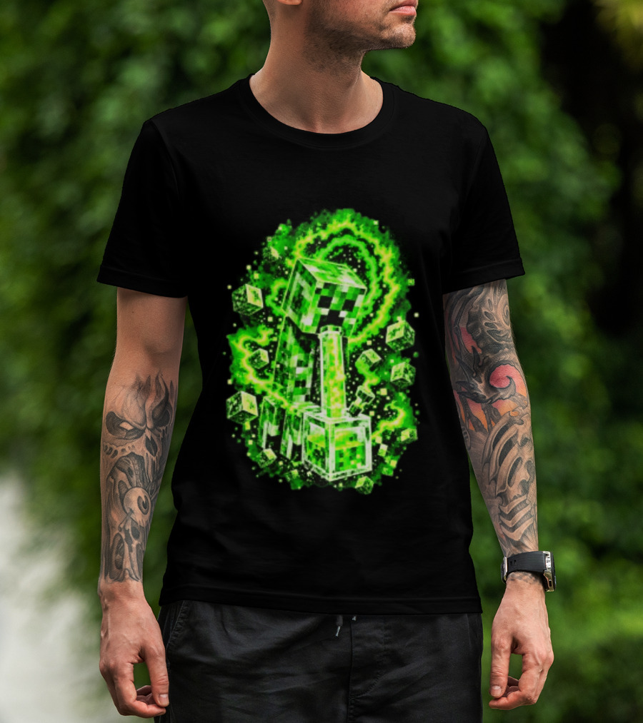 Minecraft Creeper Green Bong Pixel Explosion T-Shirt