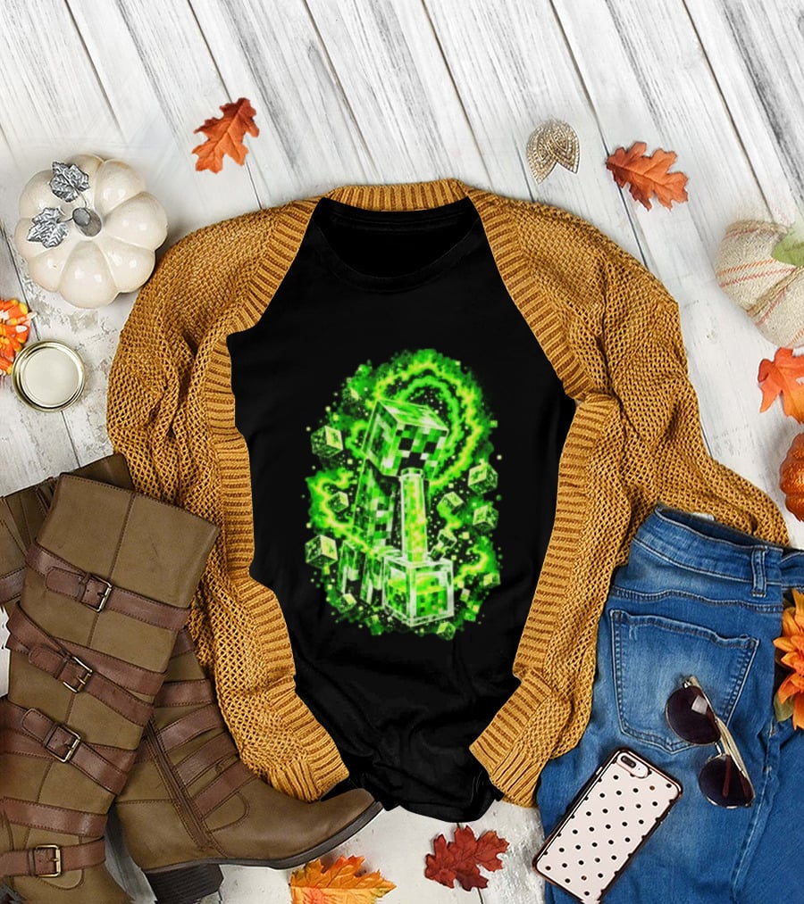 Minecraft Creeper Green Bong Pixel Explosion T-Shirt