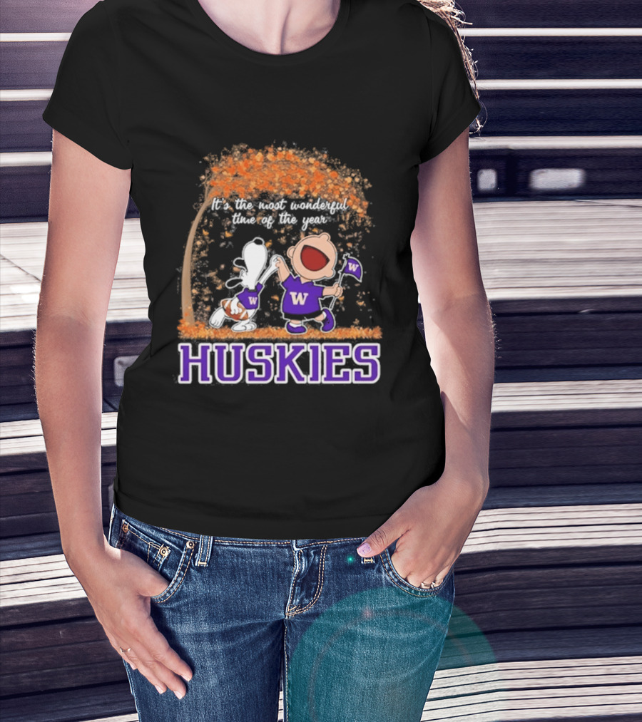 Washington Huskies Snoopy Charlie Brown Autumn 2026 Most Wonderful Time T-Shirt