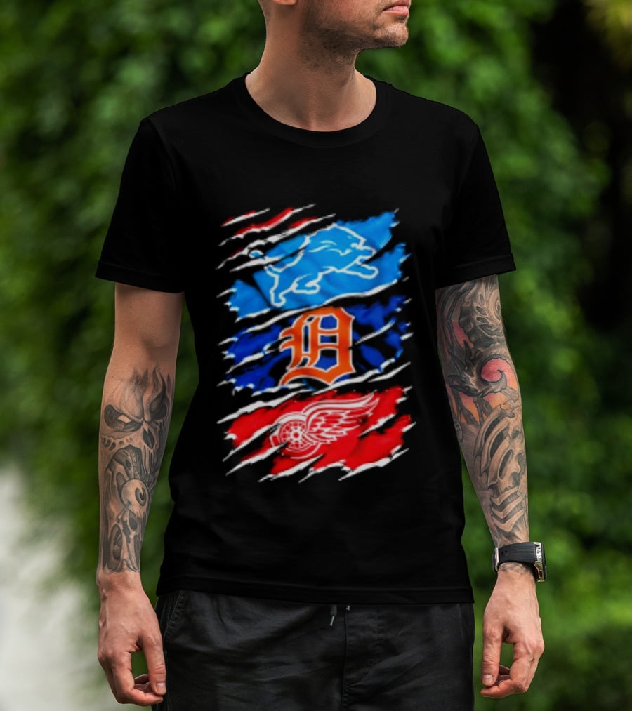 Detroit Lions Tigers Red Wings Scratch Mashup T-Shirt