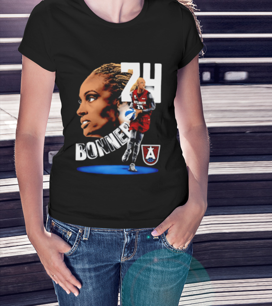 Dewanna Bonner 24 Atlanta Dream WNBA Basketball Player Portrait And Action T-Shirt