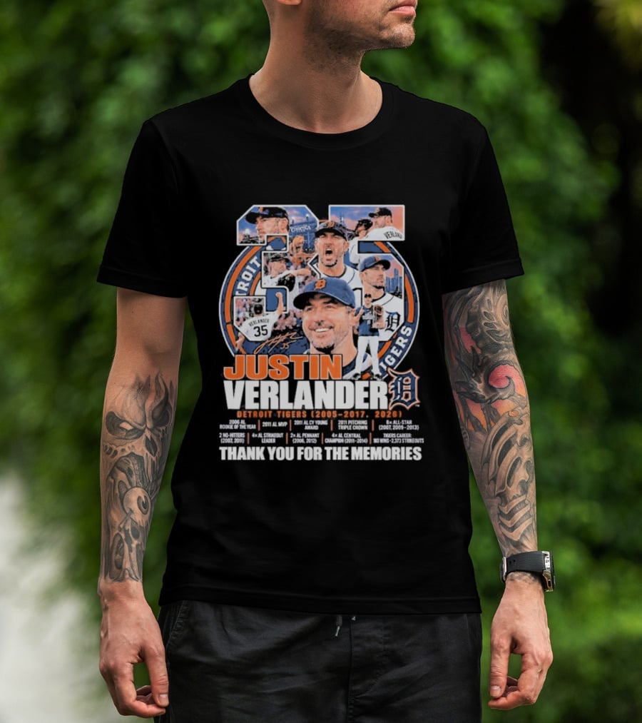 Justin Verlander Detroit Tigers 35 Thank You For The Memories 2005 2017 2026 T-Shirt