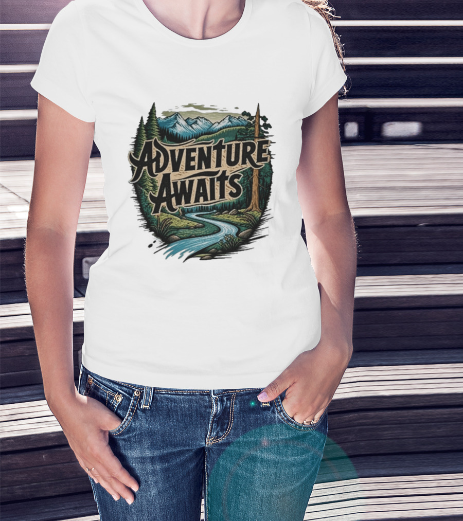 Adventure Awaits Scenic Nature Camping Family Summer Wanderlust Vacation T-Shirt