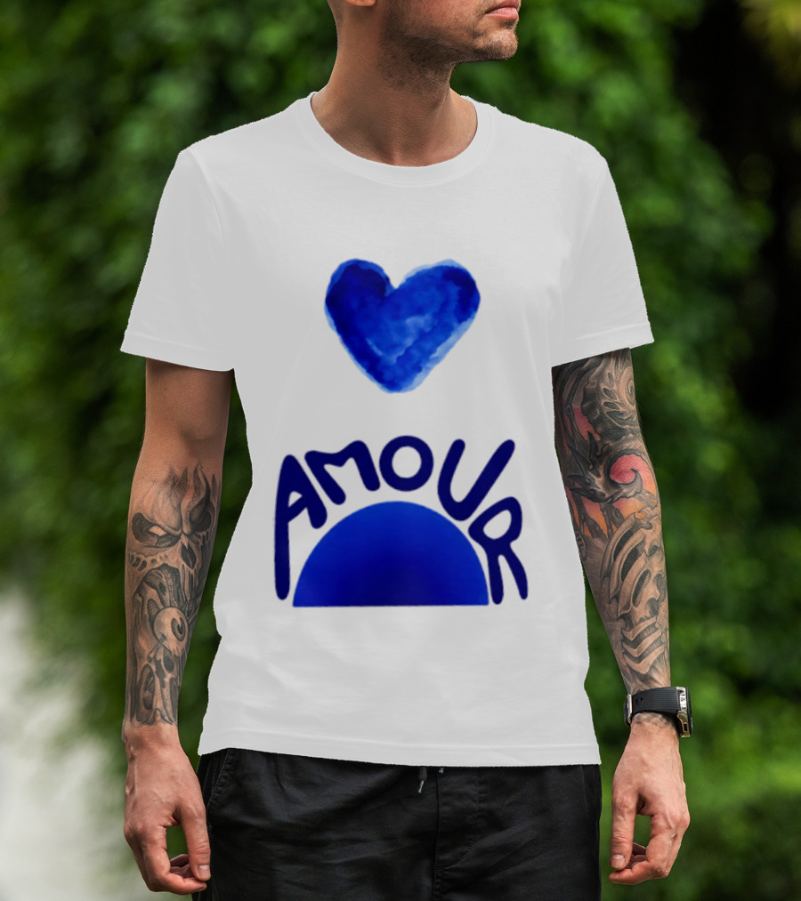 Amour Blue Heart French Love Watercolor T-Shirt