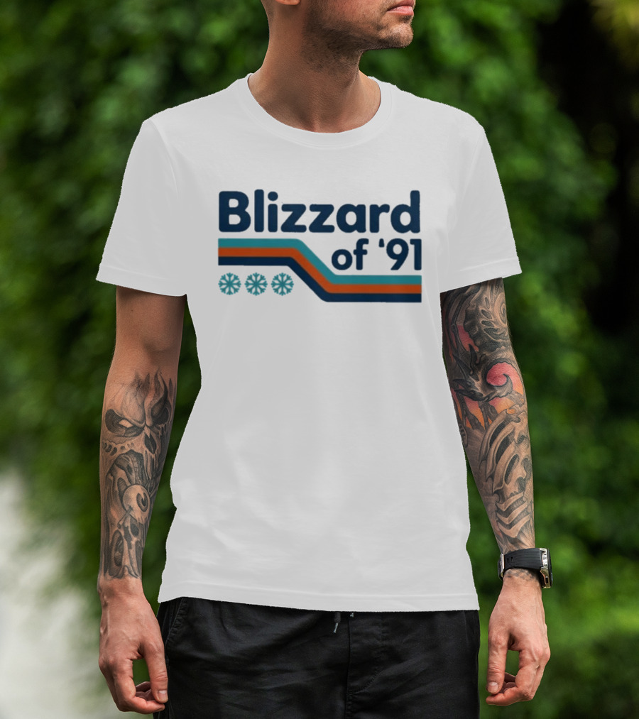 Blizzard Of '91 Retro Winter Snowflakes And Stripes T-Shirt