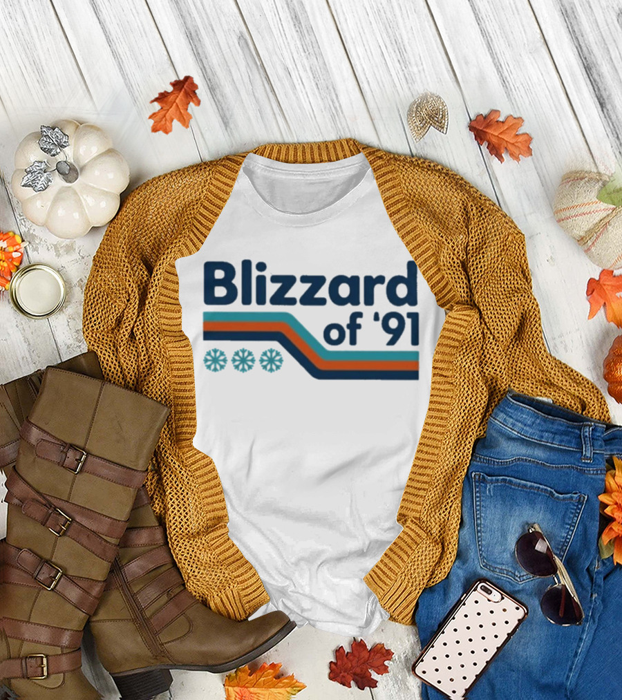 Blizzard Of '91 Retro Winter Snowflakes And Stripes T-Shirt