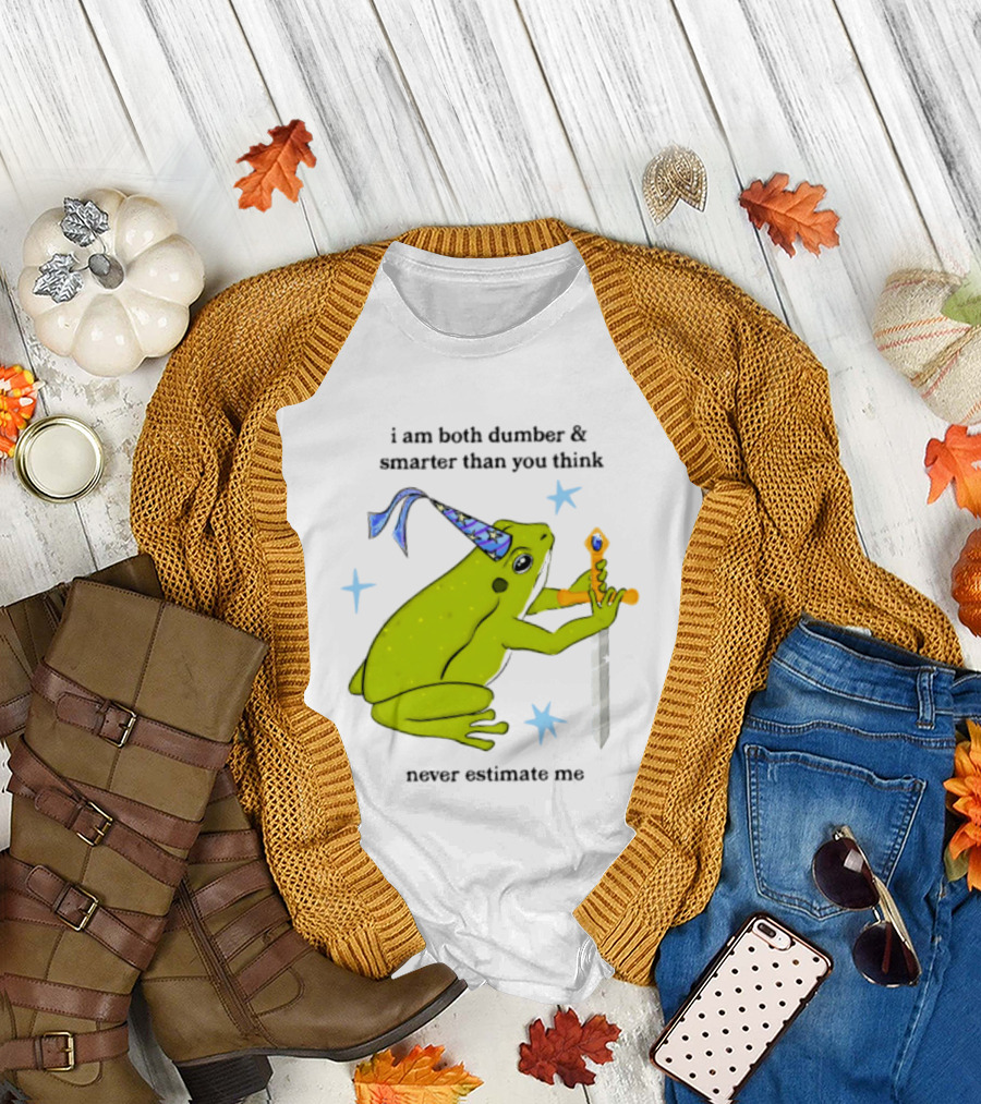 I Am Both Dumber And Smarter Than You Think Never Estimate Me Frog Sword Stars Party Hat T-Shirt