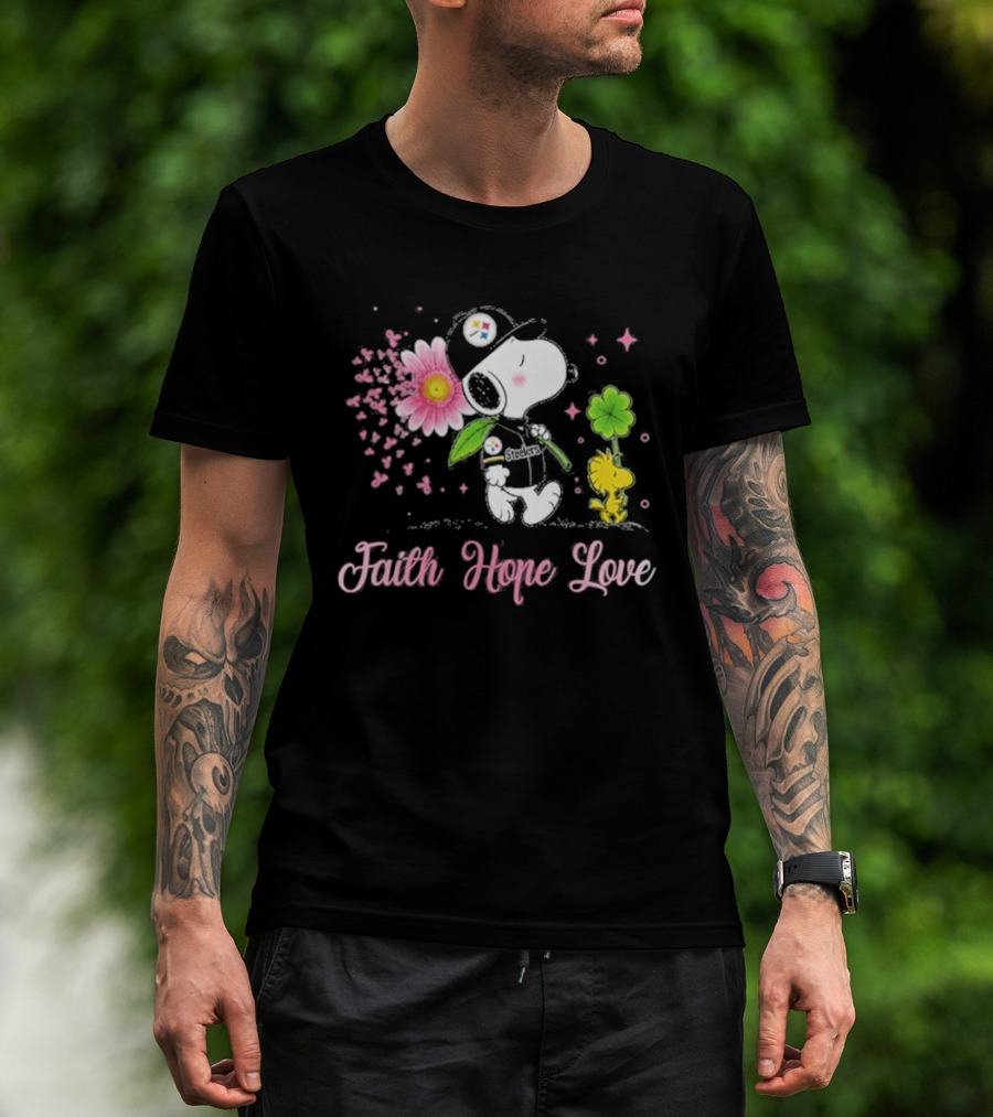 Pittsburgh Steelers Snoopy Woodstock 2026 Faith Hope Love Breast Cancer Awareness T-Shirt