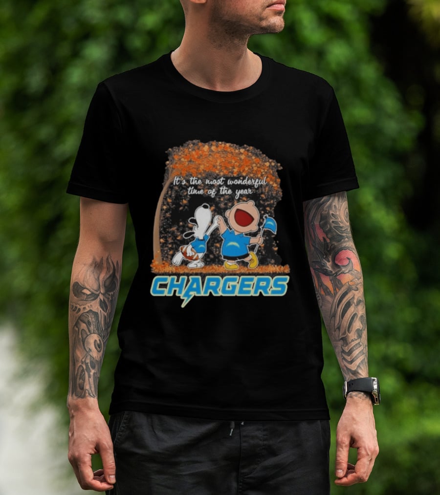 Los Angeles Chargers Snoopy Charlie Brown Dancing 2026 Most Wonderful Time Of The Year T-Shirt