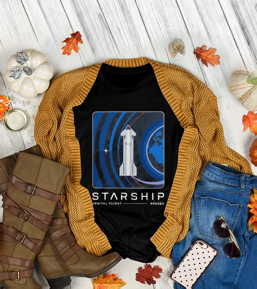 Starship First Orbital Flight Milestone Earth Icon And Concentric Rings T-Shirt