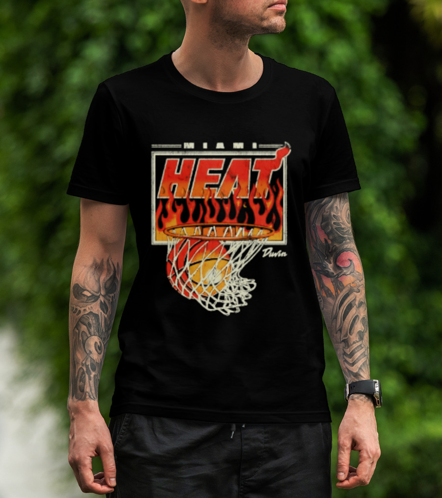 Miami Heat Duvin Basketball NBA Flaming Hoop And Ball T-Shirt