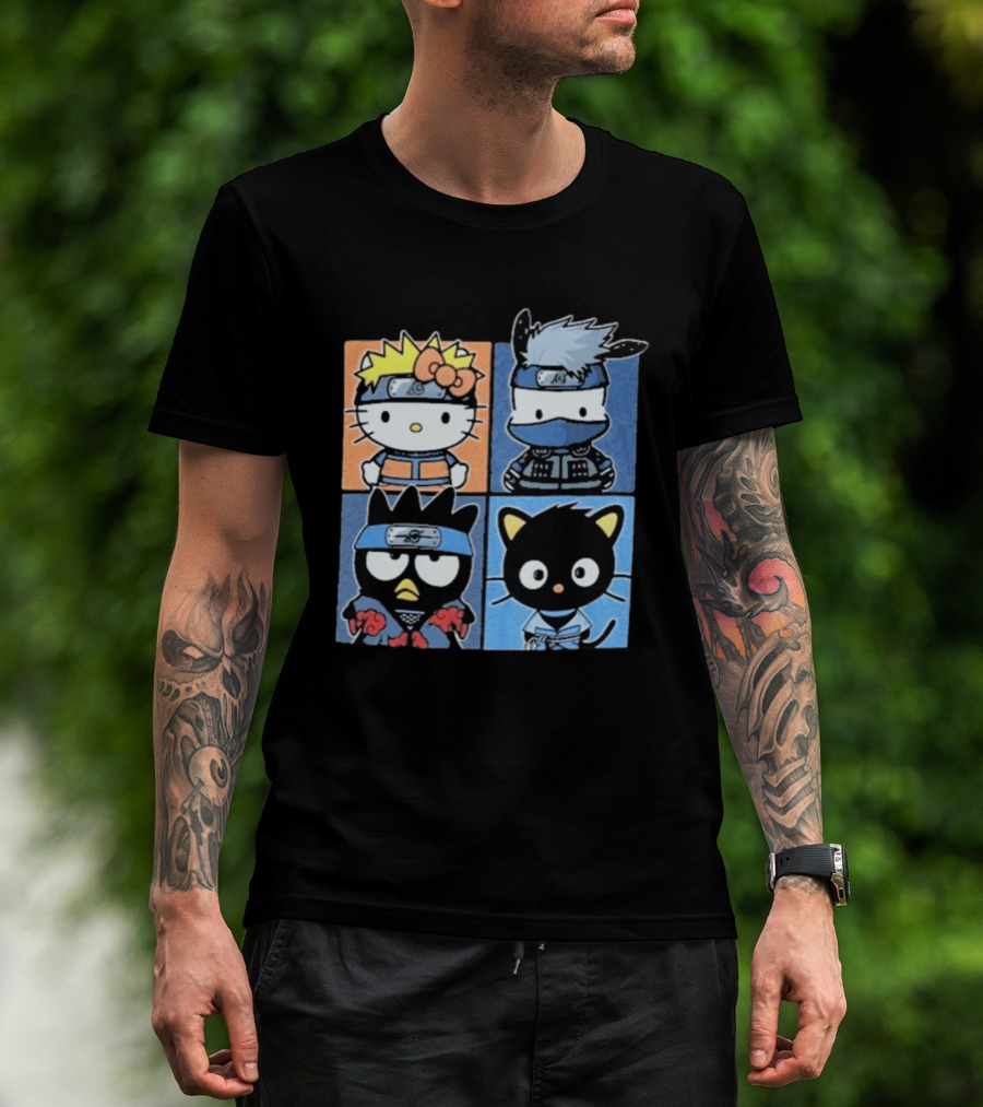 Naruto Shippuden Hello Kitty Friends Crossover Featuring Iconic Characters In Ninja Attire T-Shirt