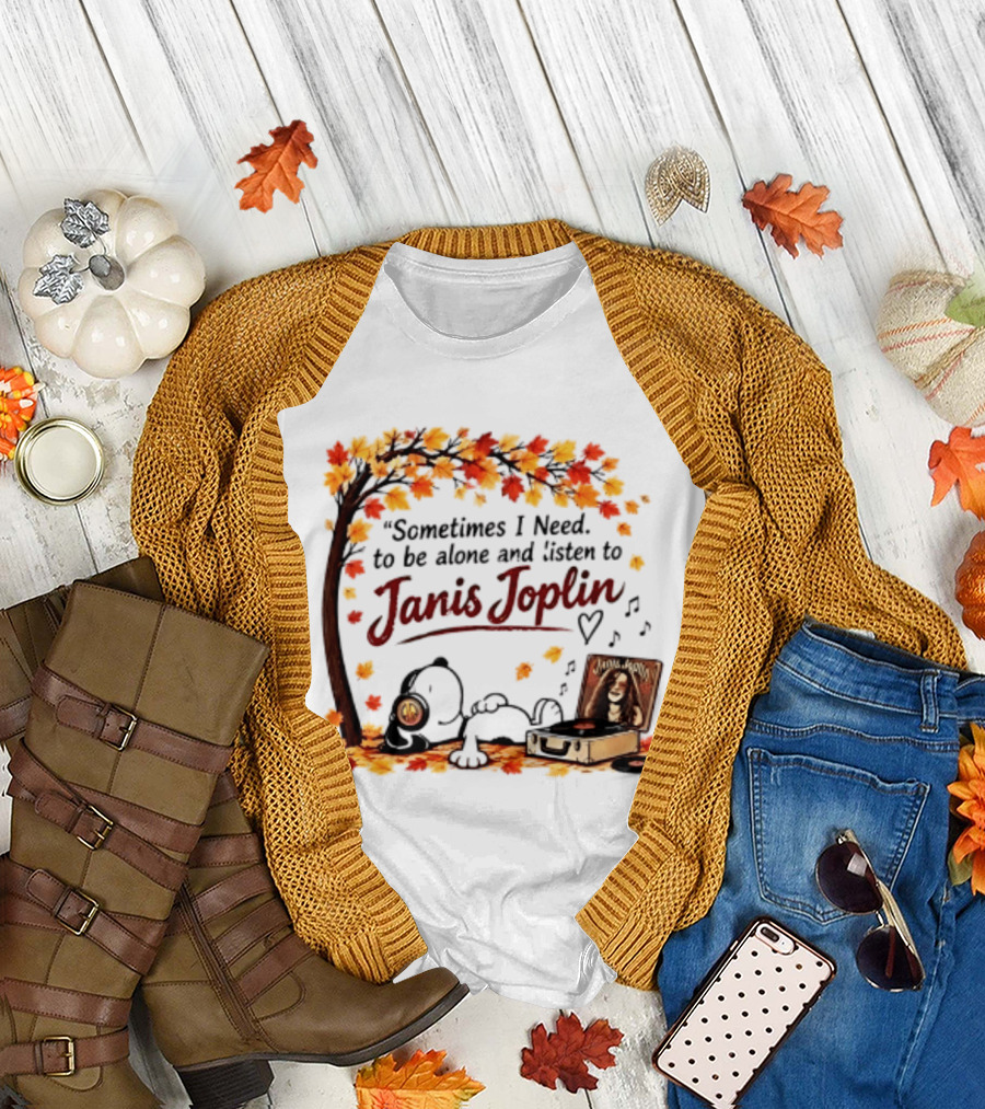 Snoopy Sometimes I Need To Be Alone And Listen To Janis Joplin Under Autumn Tree T-Shirt