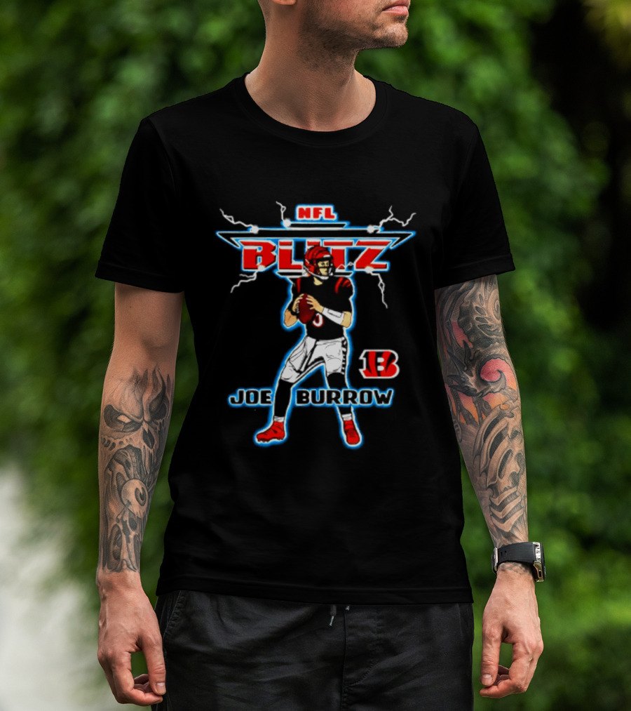 Cincinnati Bengals Joe Burrow NFL Blitz Lightning B T-Shirt