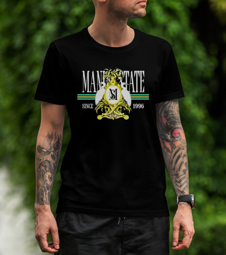 Mania State Since 1996 Egret Palm Tree Regal Crest T-Shirt