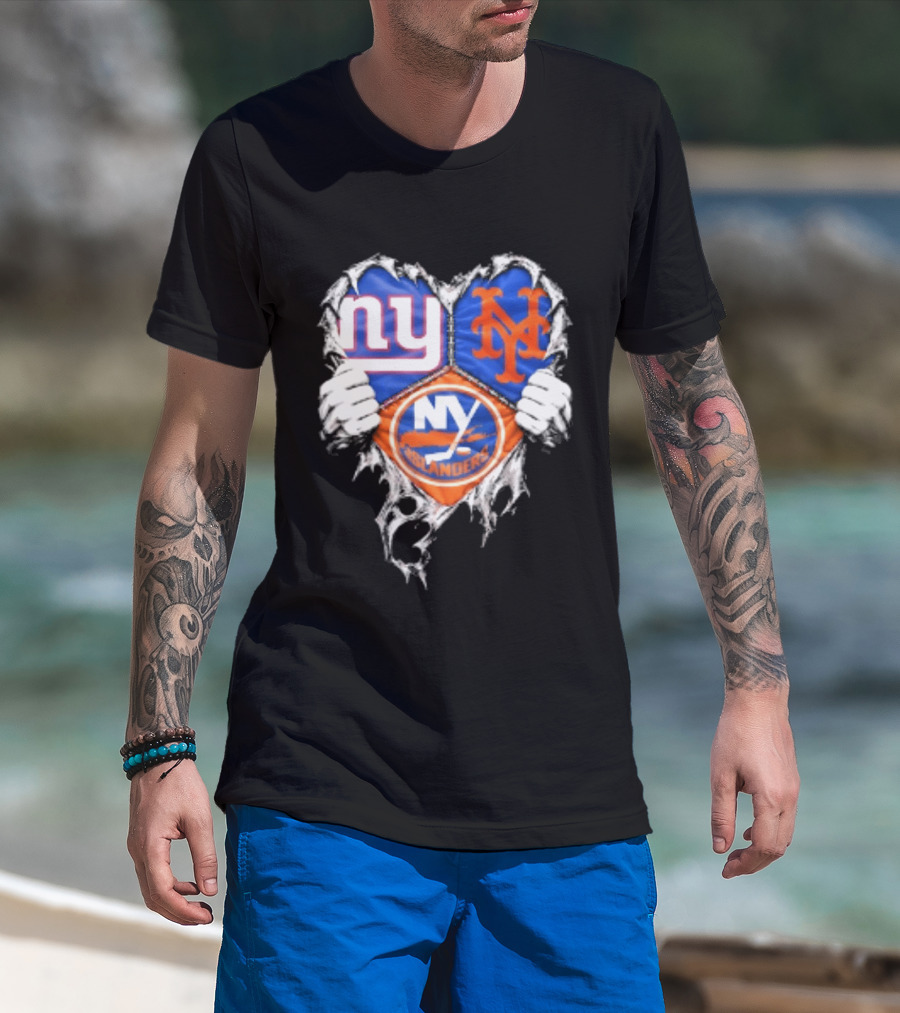 New York Giants Mets Islanders Heart Scratch T-Shirt