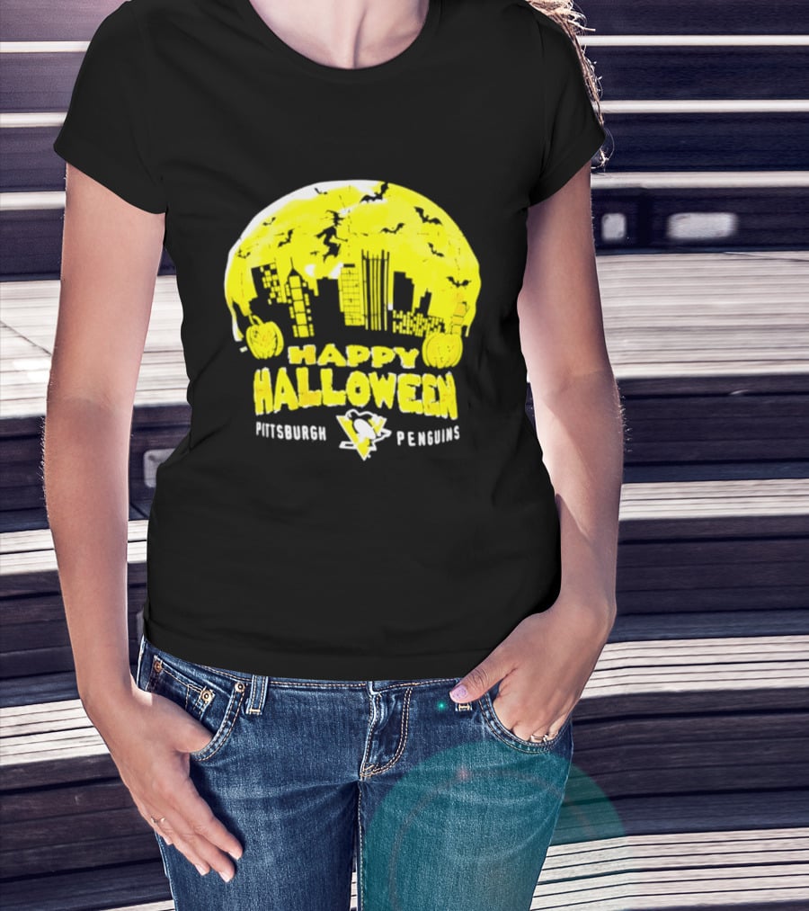 Pittsburgh Penguins Happy Halloween Skyline Pumpkins T-Shirt