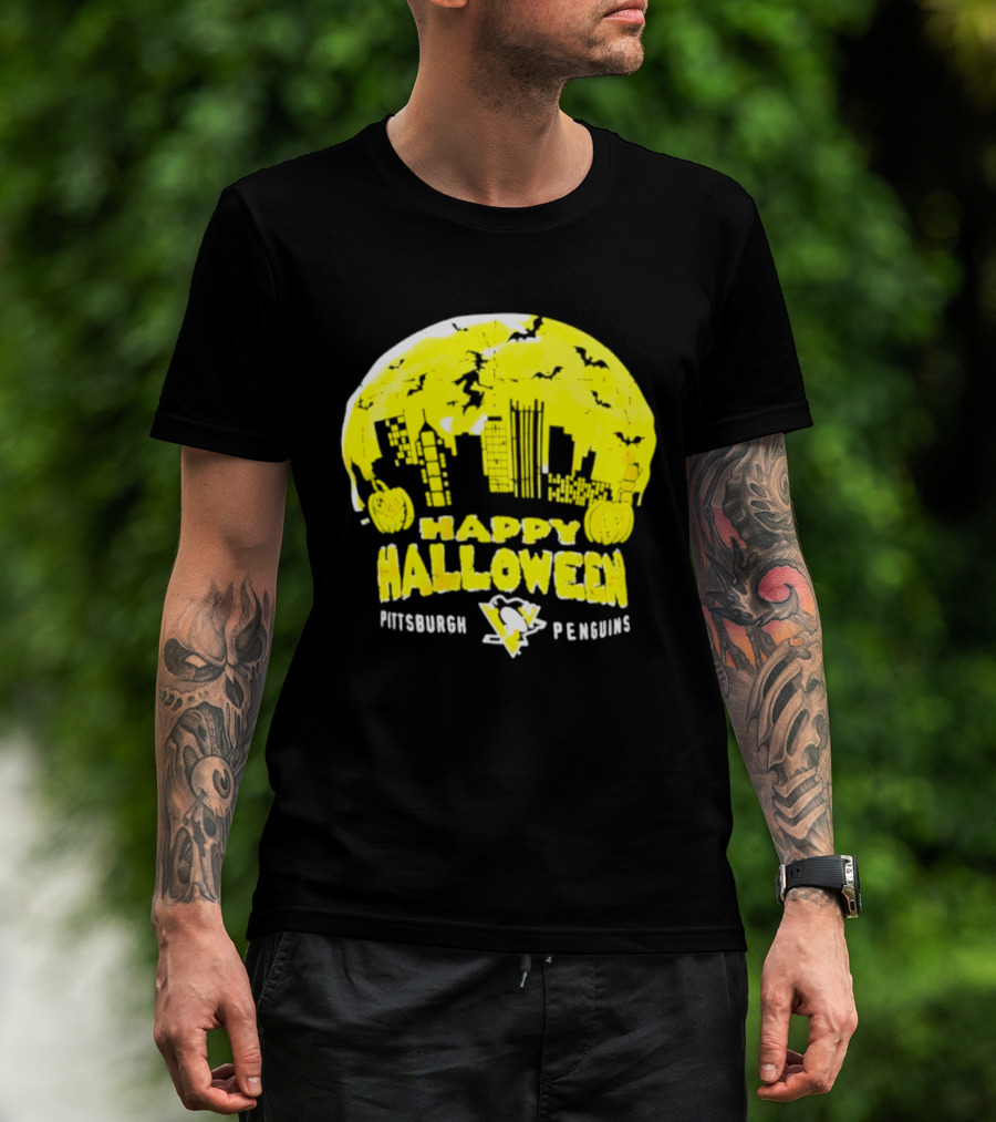 Pittsburgh Penguins Happy Halloween Skyline Pumpkins T-Shirt