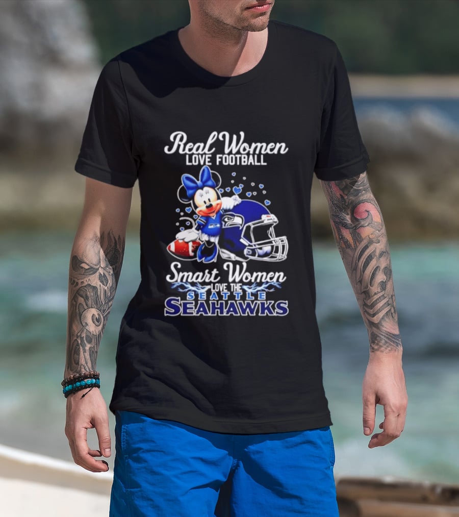 Real Women Love Football Smart Women Love Seattle Seahawks Minnie Mouse Football Fan T-Shirt