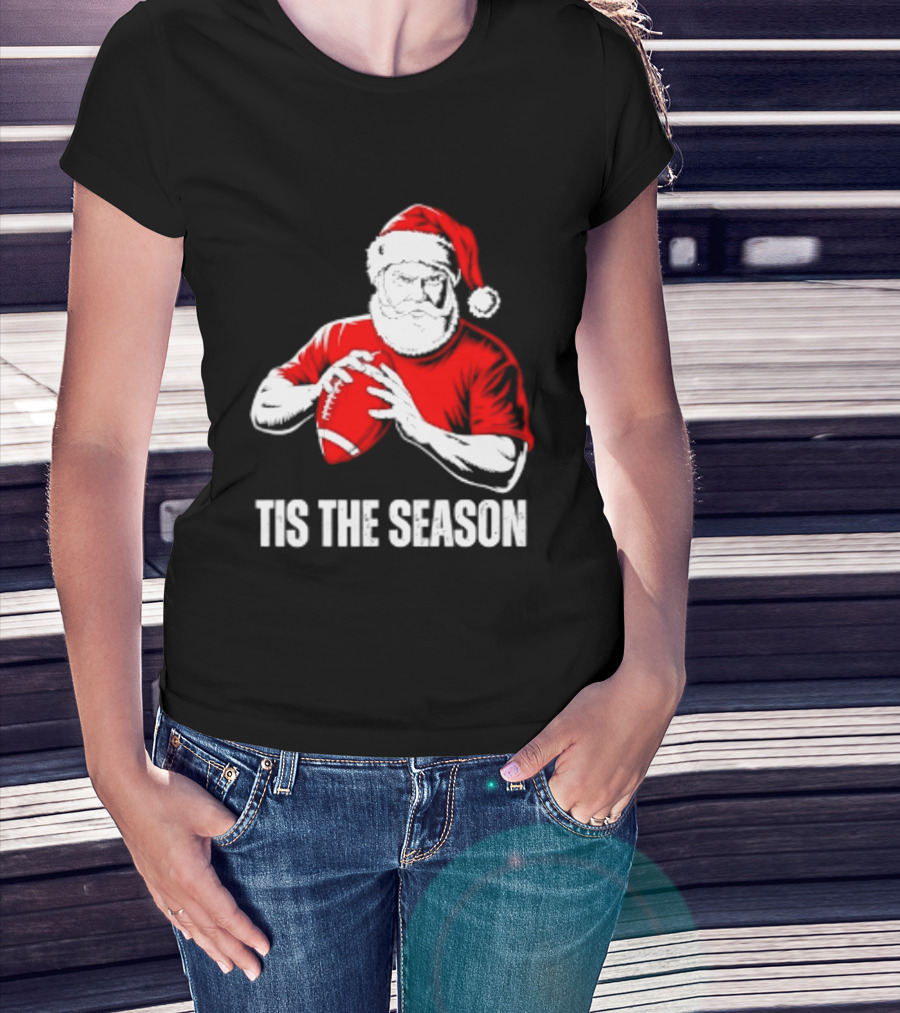 Santa Claus Playing Football Tis The Season Christmas 2026 T-Shirt