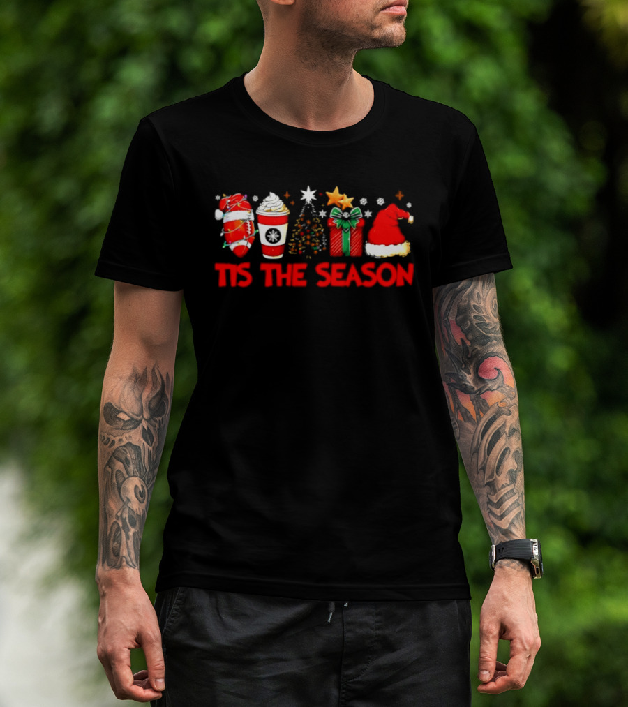 Tis The Season Football Coffee Christmas Tree Gift Santa Hat T-Shirt