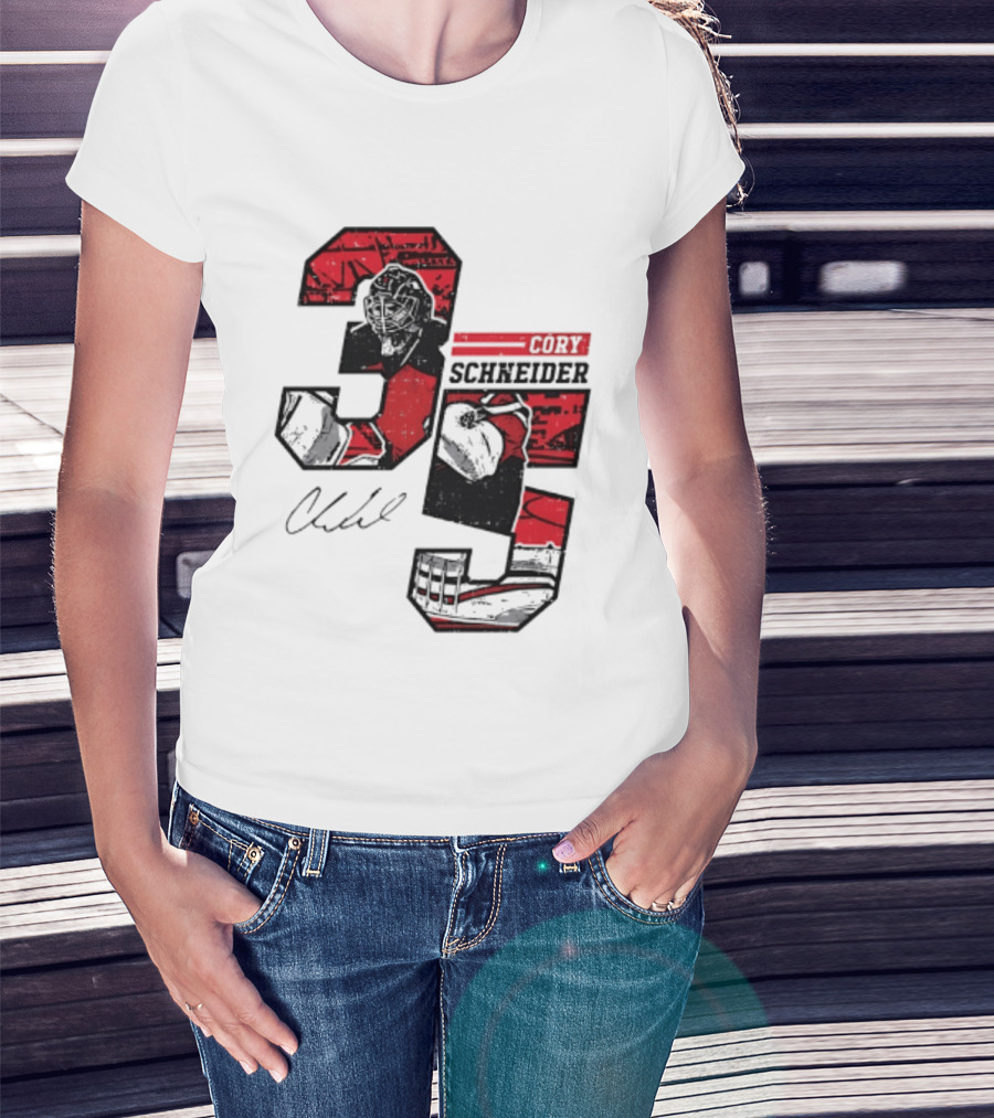 Cory Schneider New Jersey Devils 35 Signature Offset T-Shirt